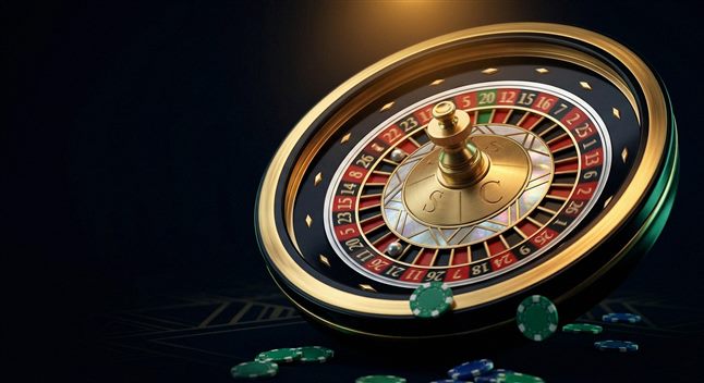 Roulette de casino avec jetons colorés et cartes à jouer
